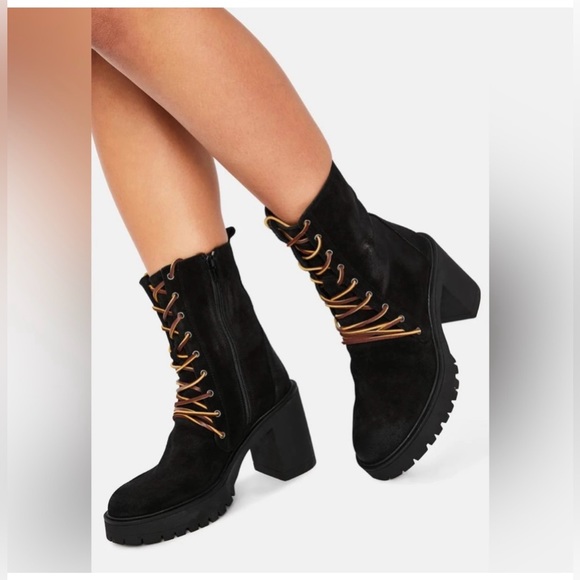 Free People Dylan Lace Up Chunky Mid Calf Suede Boots Black Women’s Size 8.5 - Picture 4 of 9